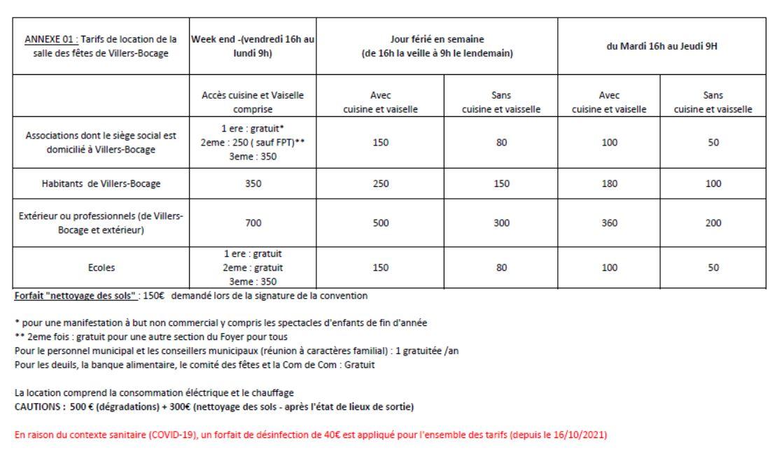 Tarifs salle des fetes 1